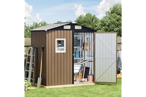 Breezz 6x4FT Outdoor Steel Storage Shed, Lockable Doors, Compact Metal Tool Shed for Garden, Backyard, Patio, Utility, and Bike Storage,Brown