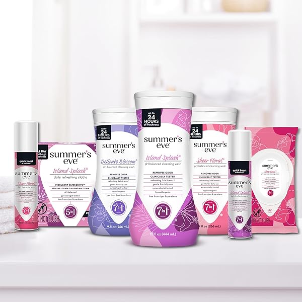 SUMMER’S EVE FEMININE WIPES, ISLAND SPLASH, INDIVIDUALLY WRAPPED VAGINAL WIPES, FEMININE CARE TO HELP REMOVE VAGINAL ODOR, GYNECOLOGIST TESTED, 12 WIPES
