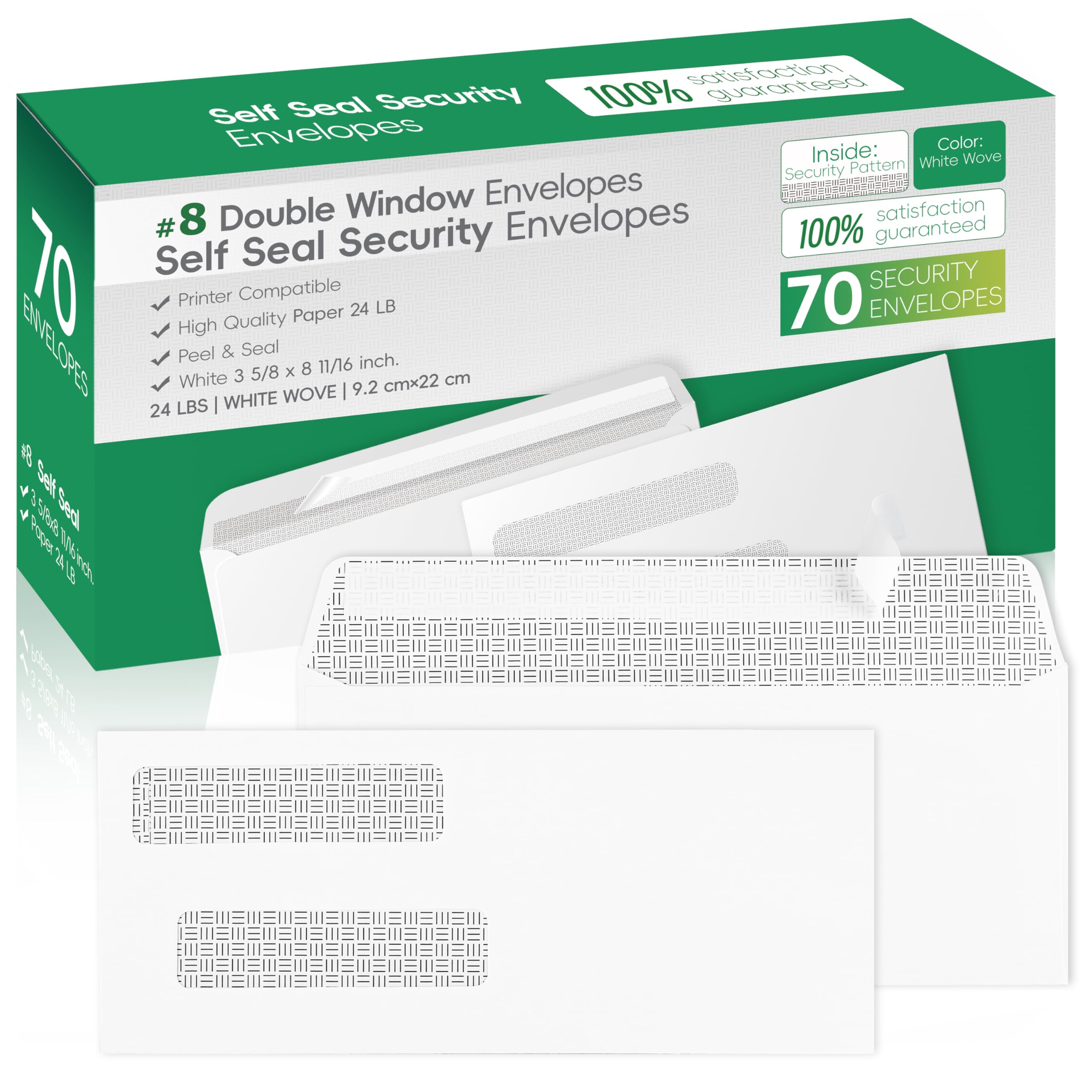 Photo 1 of #8 Double Window Security Check Envelopes,70 Count Double Window Self Seal Security Envelopes,No.8 Double Window Bussiness Envelopes Designed for Checks/Tax Form/Invoices/Business Correspondence