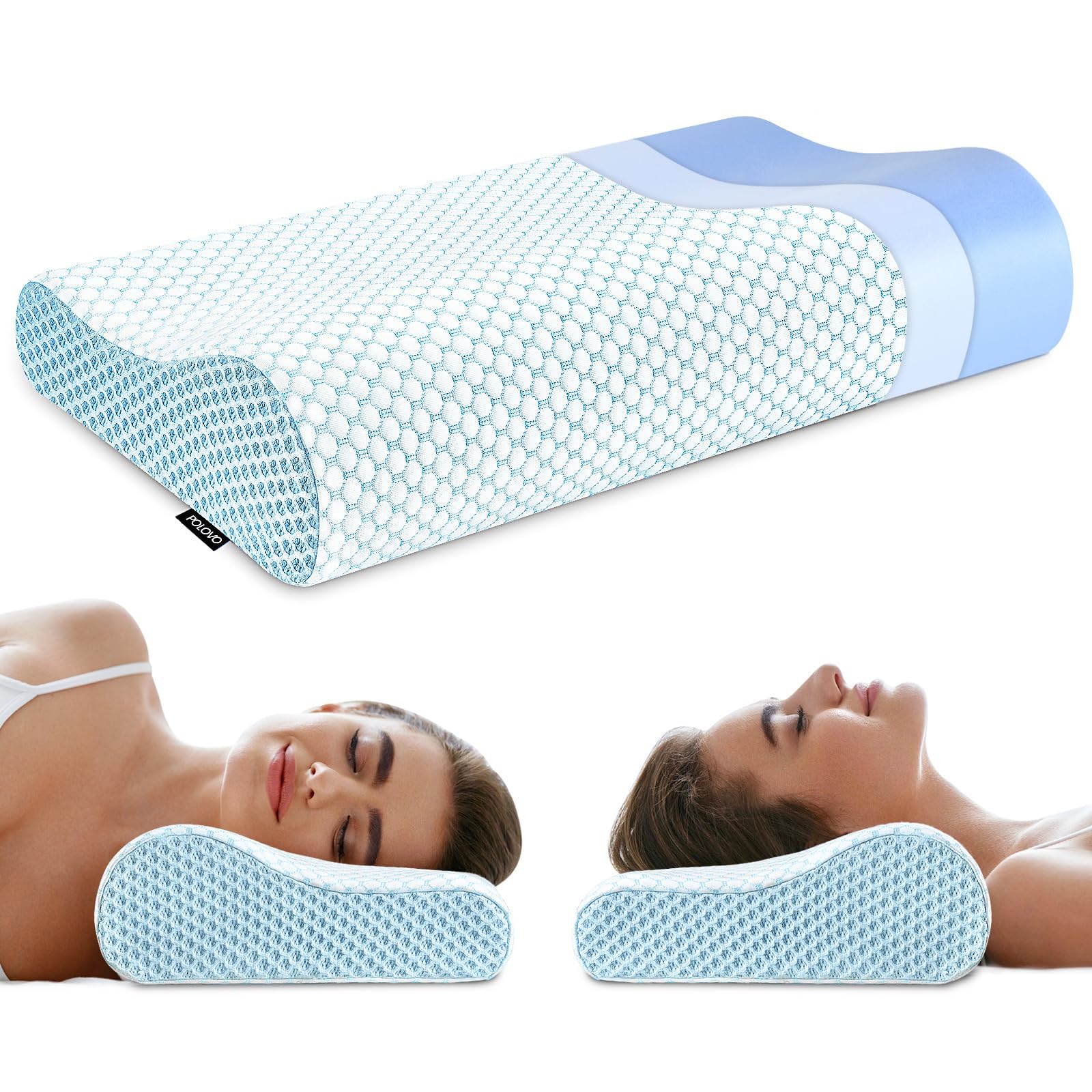 Photo 1 of Memory Foam Bed Pillow for Sleeping, Ergonomic Cervical Contour Neck Support Orthopedic Pillow for Side Back Stomach Sleeper, Neck and Shoulder Pain