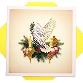 Christmas Dove and Candle, Quilling Card 3D - Unique Dedicated Handmade, Design Greeting Card for Birthday, Valentine's Day, Mothers Day, Spring, Fathers Day, Graduation, Wedding, Anniversary, Thank You, Get Well, All Occasion | 6" x 6"