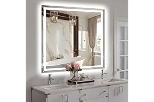 CLUMIR 36 x 36 Inch Beveled LED Bathroom Mirror for Wall with Front and Backlight - Dimmable Brightness and Color Temperature