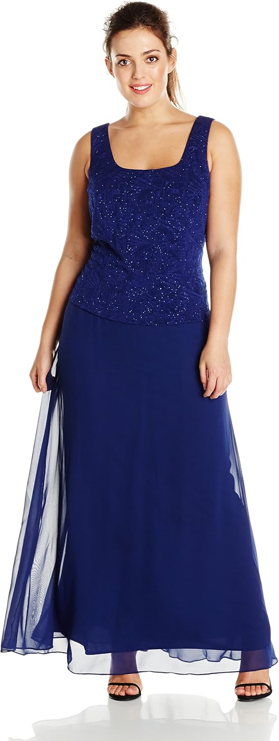 Alex Evenings Women's Plus Size Long Dress with Mandarin Neckline Jacket: Clothing