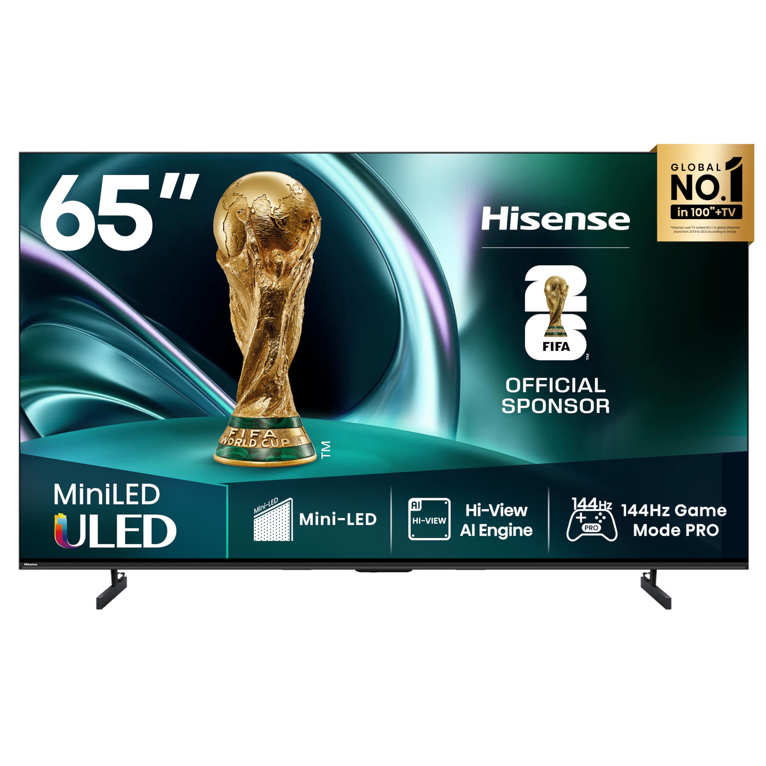 Hisense 65U7Q Fernseher 65 Zoll, 4K Mini LED ULED, Smart TV, Hi-View AI Engine, 144Hz Game Mode Pro, FreeSync Premium, Built in Subwoofer, Dolby Vision IQ Atmos, Airplay, Sprachsteuerung[2025]