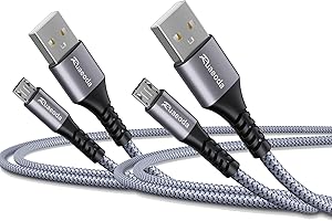 Ruaeoda Micro USB Cable Android Charger 6ft 2PACK Compatible with PS4 Charger Cord - High Speed 2.0 USB A Male to Micro USB Nylon Braided Cable for Android Phone
