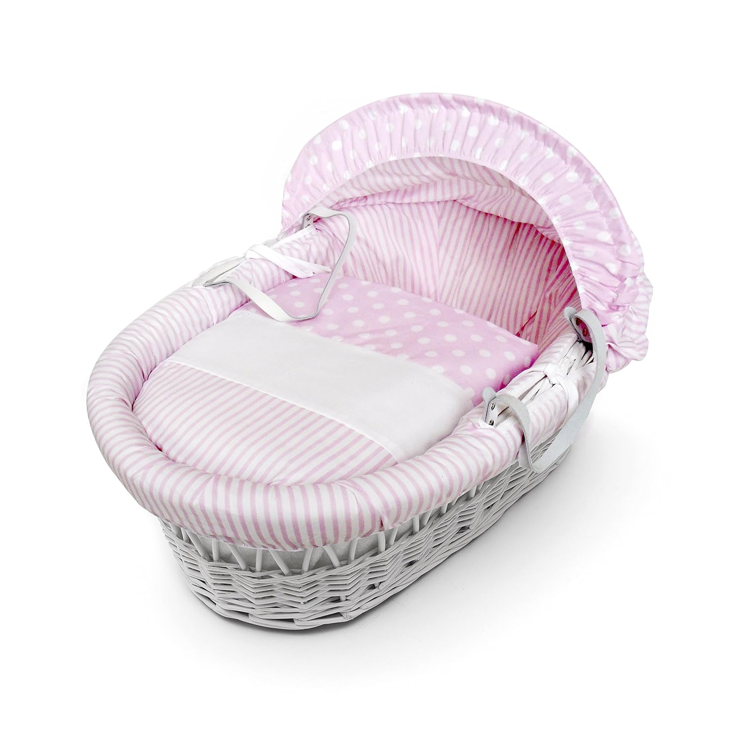 pink moses basket with rocking stand