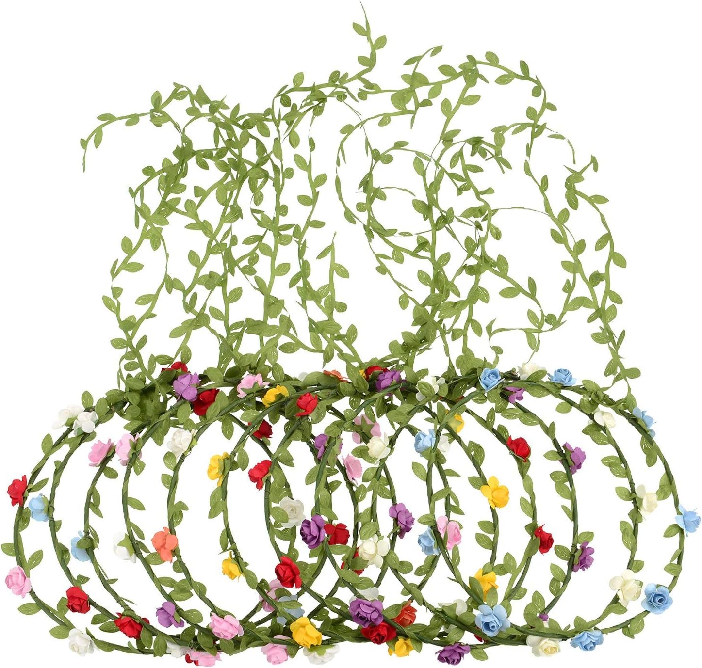 Depory 10 Pcs Multicolor Flower Crown Floral Wreath Headband Bohemia Garland for Wedding Festival Party Festival Vacation