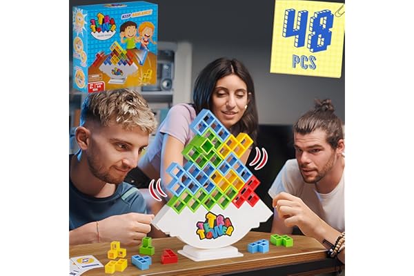 WOWNOVA 48PCS Tetra Tower, Fun Balance Stacking Building Blocks Board Game for Kids, Adults, Friends, Team, Classroom, Dorm,
