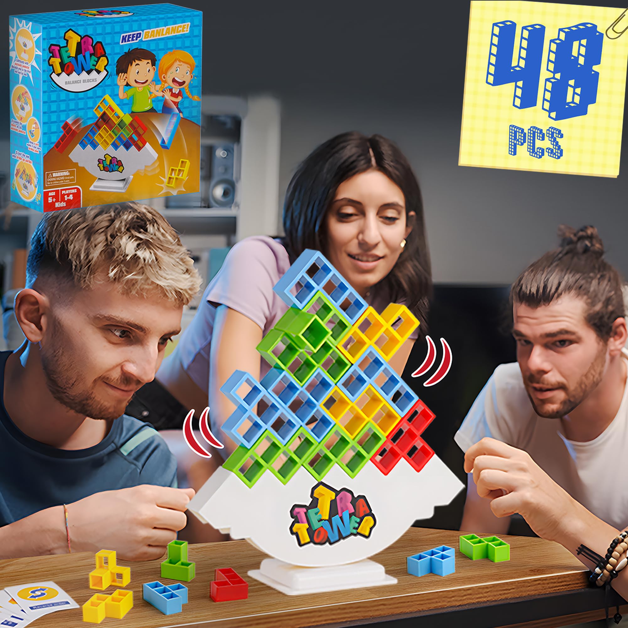 Photo 1 of **MISSING PIECES** WOWNOVA 48PCS Tetra Tower, Fun Balance Stacking Building Blocks Board Game for Kids, Adults, Friends, Team, Classroom, Dorm, Family Game Night and Parties