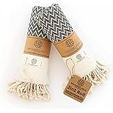 Madamelique Exclusive Hand Towels Set of 2-18 x 40 Inches - Decorative Bathroom Peshtemal Towel for Hand, Face, Hair, Yoga, Tea, Dishcloth, Kitchen and Bath - 100% Pure Cotton (Black)