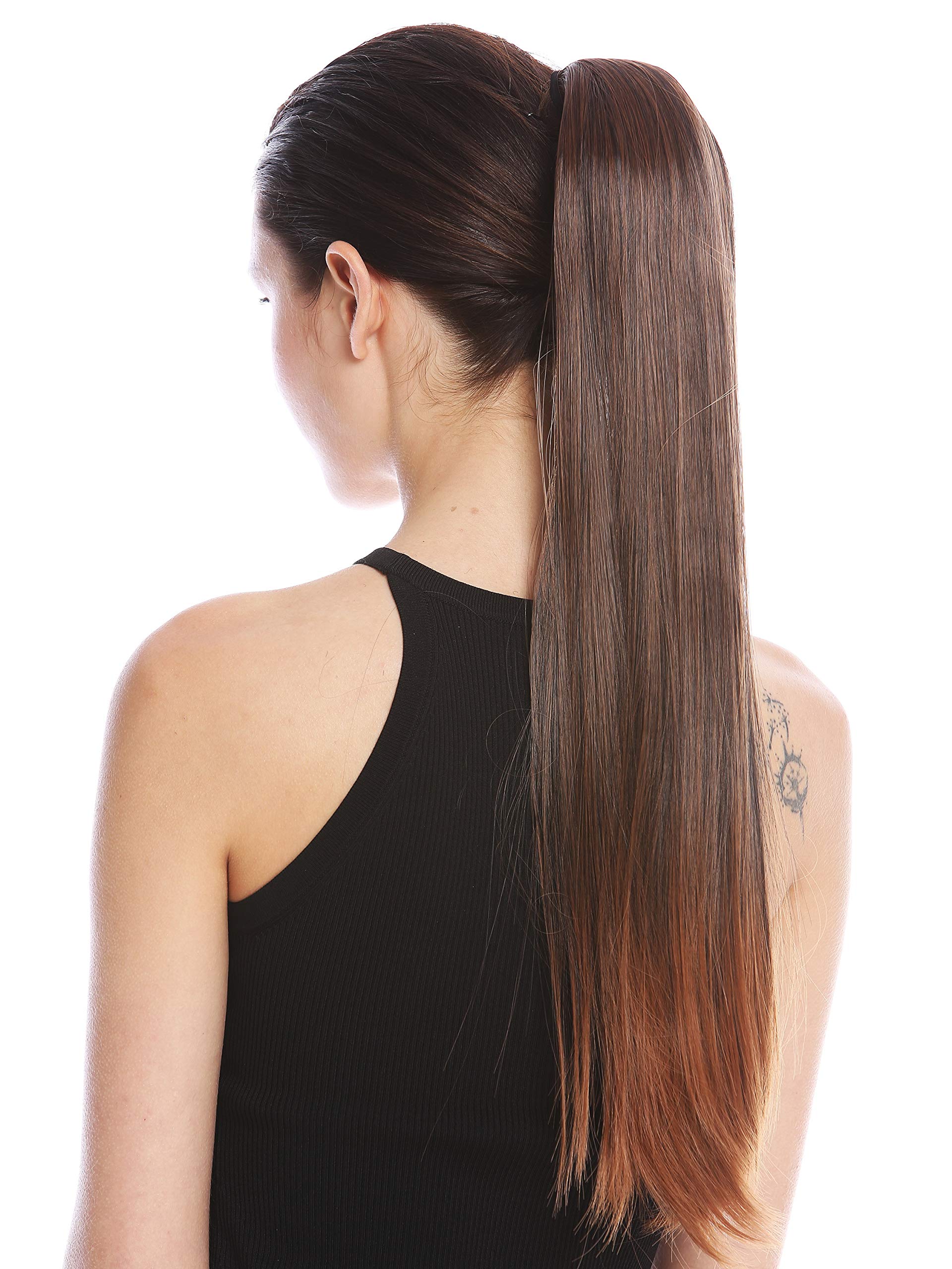 WIG ME UP - YZF-1094S-2T30 Hairpiece ponytail (comb & ribbon wrap-around system) extension pigtail very long (24inch) straight smooth chestnut brown