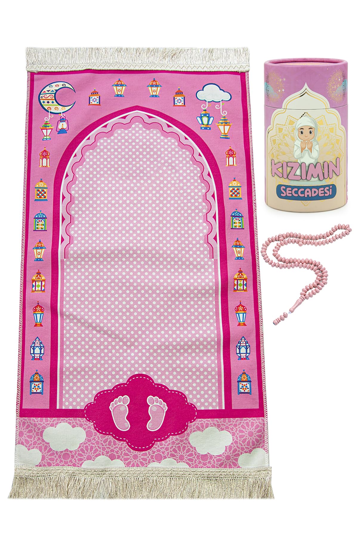Ihvan Online Kids Prayer Mat, Muslim Prayer Rug, Islamic Gifts - Soft Salah Mat Carpet for Kids, Travel Praying Rug, Patterned Pink