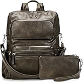 Marvolia PU Leather Backpack for Women - Vintage Womens Backpacks with Wristlet Convertible Crossbody Shoulder Bag for Daily Use Work Party - Coffee