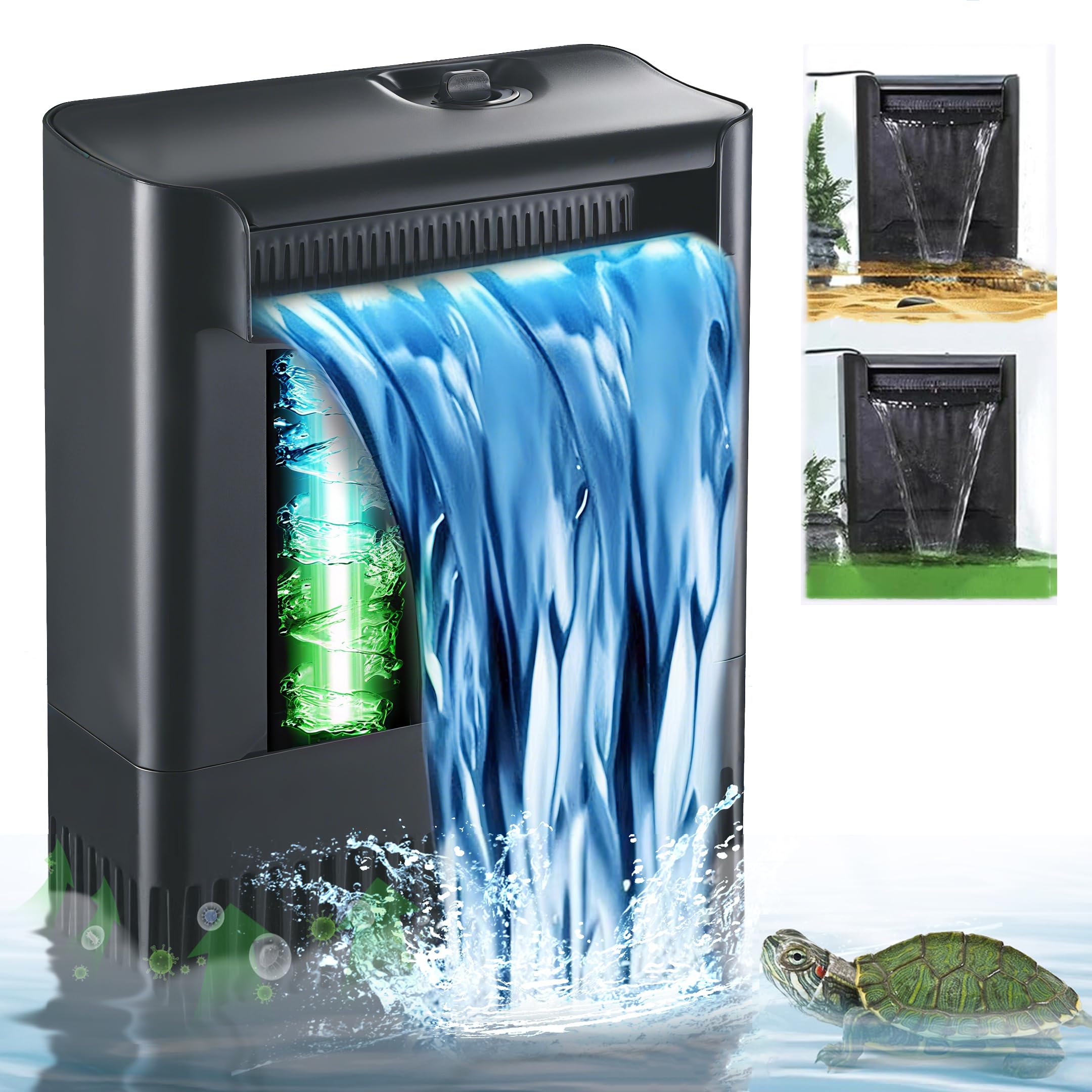 Photo 1 of Turtle Tank Filter w/U-V Light for Large 40-150 Gal Tank 4-Stage Flow Adjustable Low Water Level Internal Deodorization Green Clean Machine Killing Cloudy Saltwater Freshwater Aquarium Crystal Clear