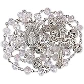 Nazareth Store 8mm Crystal & 10mm Alloy Mystery Prayer Beads Rosary Necklace Miraculous Medal and Catholic Cross