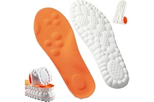 GIWYTEY Steppers Insoles for Men Women, 4D Memory Foam Cloud Insoles, Comfortable and Breathable Massage Shoe Inserts with Arch Support, Trim to Fit All Shoe Types(1Pair-Orange, Men 9-10/Women 11-12)