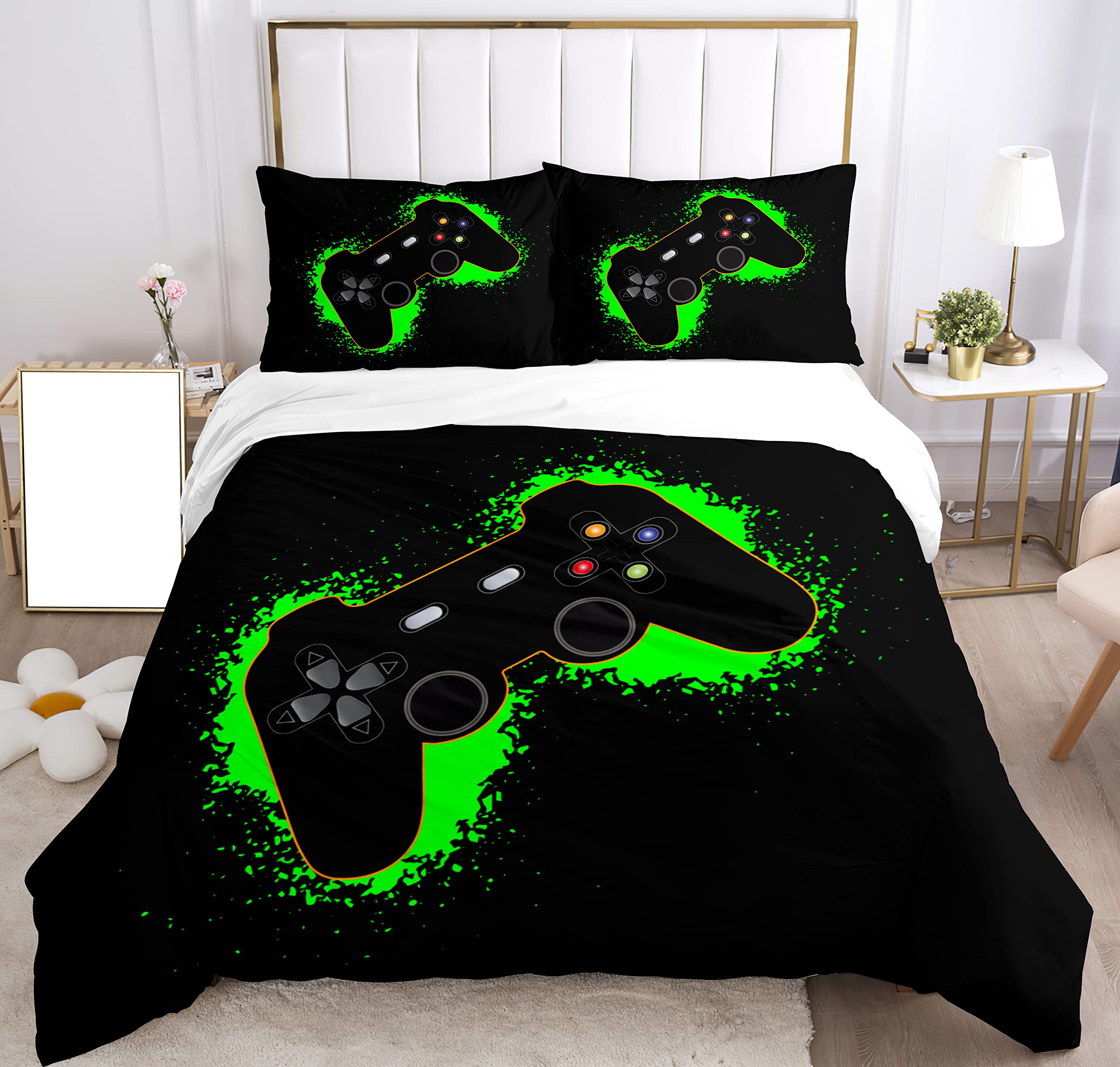 Bedding Sets Kids Gamepad,Bedding Set Boys Gamepad Bedding Set Bedding Set 3D Effect Gamepad Print Microfiber Duvet Cover and Pillow Case 50x75cm. (Style G, 200x200 cm) — image 1