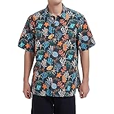 LUXSTITCH Men's Hawaiian Shirts Short Sleeve Casual Button Down Shirt for Men Tropical Holiday Cotton Linen Shirts