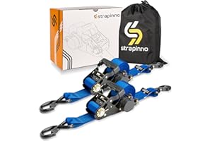 Strapinno 2PCs Retractable Ratchet Tie-Down Straps,5,000 lbs Breaking Strength- 2 in x 12 ft Heavy Duty Ratchet Strap with Safety Lock S Hooks for Motorcycles, ATVs, UTVs, Lawn Equipment & Cargo -Blue