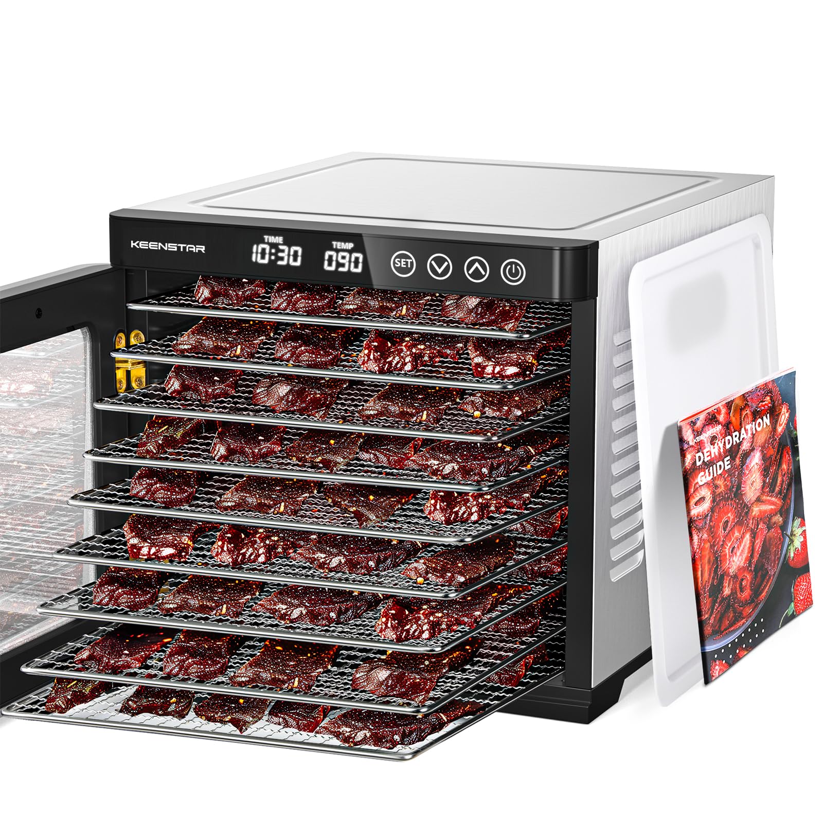 KEENSTAR Food Dehydrator Machine, 9 Stainless Steel Trays Jerky Dryer with Digital Adjustable Timer & Temperature Control, 8.7″ Drying Space, Dryer Machine for Dog Treats, Herb, Veggies, Meat, Fruit