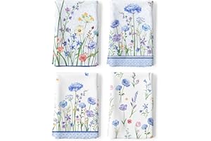 Arquiel Blue Wildflower Tea Towels, Cotton Kitchen Towel 18.9 × 27.5 inch, Quick Drying Dish Cloth for Party Anniversary Holi