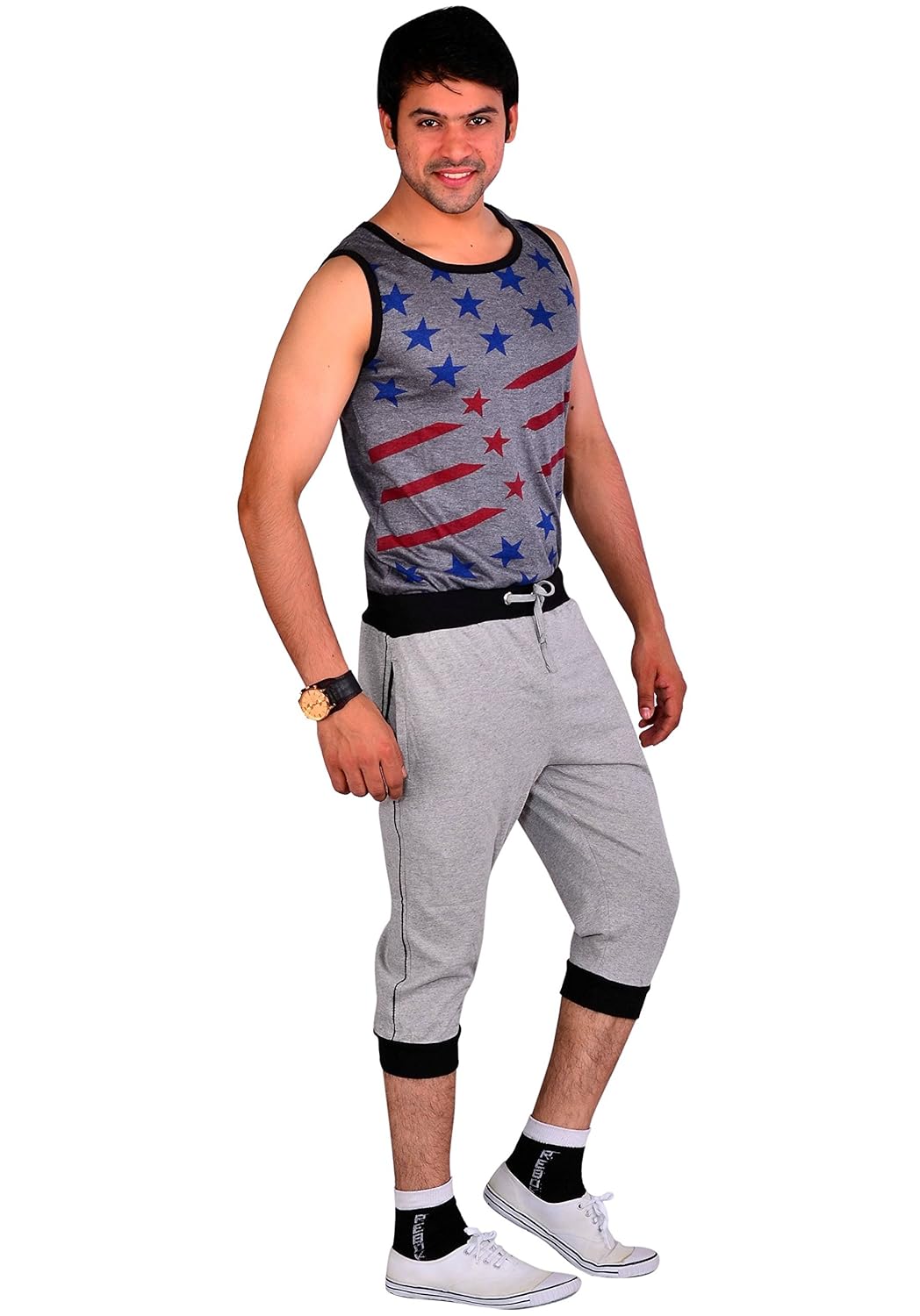 vego men's casual cotton 3/4th capri pants