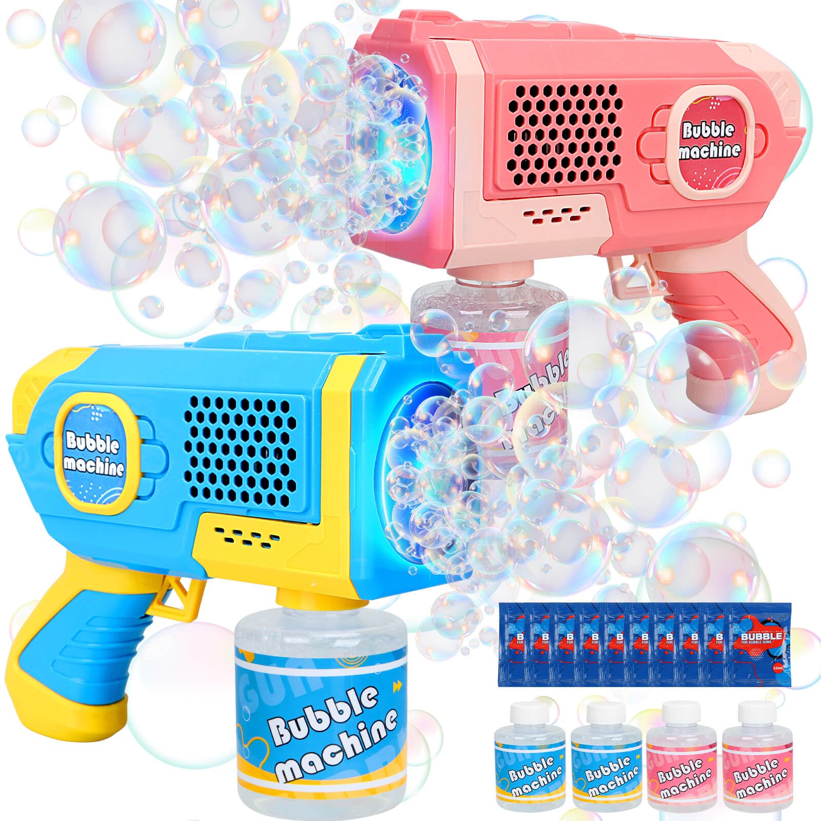 Beria Toys for 3-8 Year Old Kids: 2 PCS Bubble Gun for Kids Bubble Machine with Liquid Party Outdoor Outside Toy Gifts for Boys Girls Age 3 4 5 6 7 8 Birthday Presents for Toddler