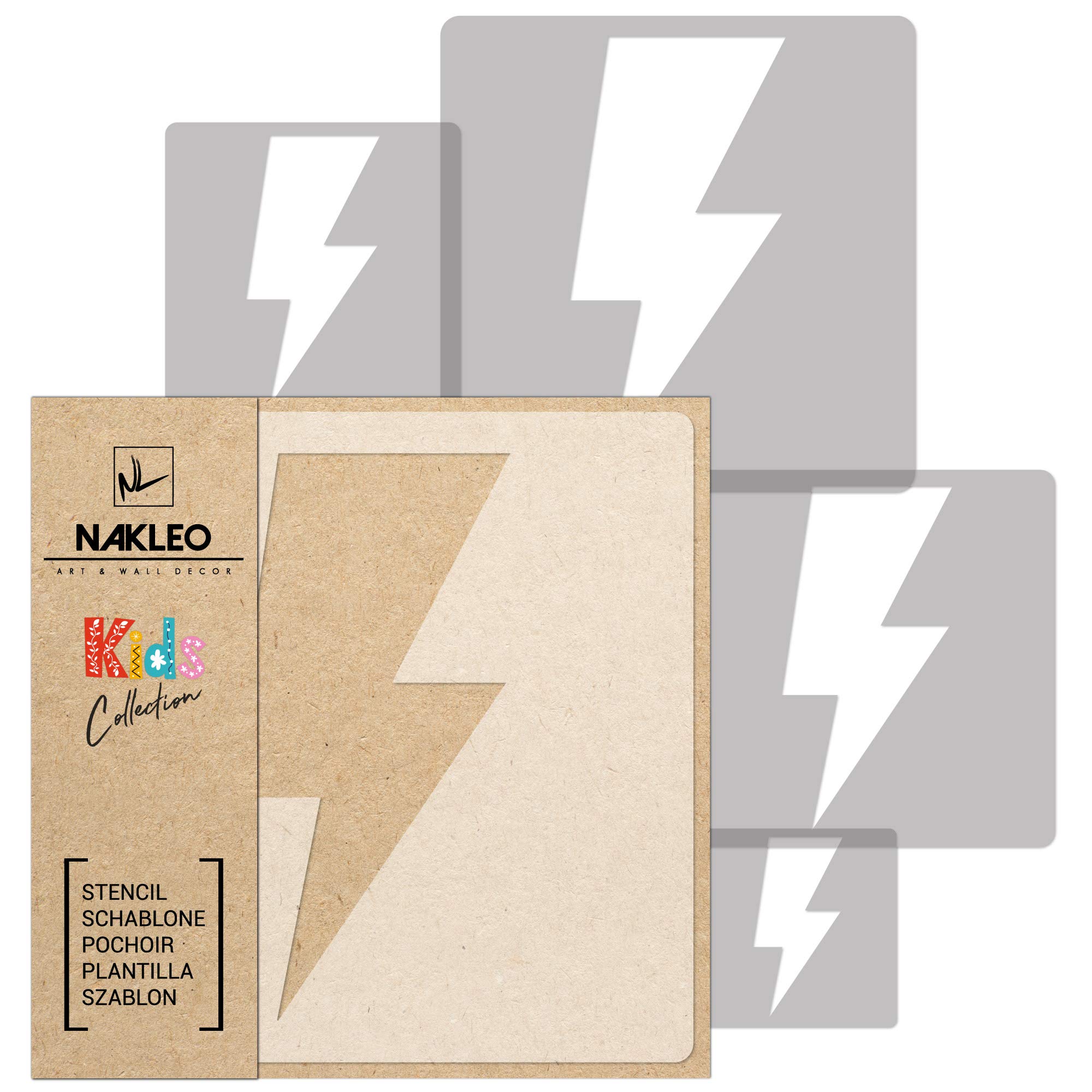 NAKLEO Painting Stencils Set for Nursery Room, 5 Pcs Templates 9x9 to 34x34cm Lightning Thunderstorm Sky, Plastic and Reusable Drawing Stencils, Decor, Craft DIY Wall Furniture