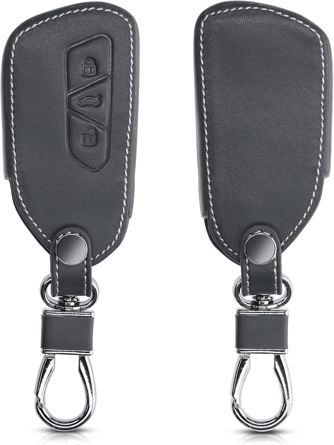 kwmobile Key Cover Compatible with VW Golf 8 3 Button Car Key - Faux Leather Car Key Fob Protector - Anthracite