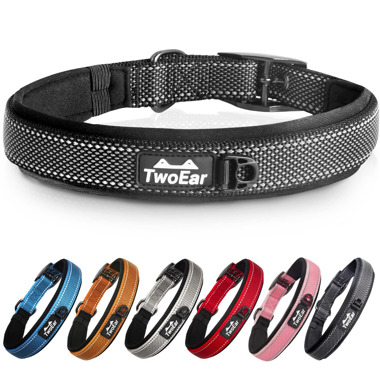Photo 1 of TwoEar Dog Collars for Small Dogs, Heavy Duty Dog Collar with Soft Neoprene Padded, Adjustable Reflective Nylon Dog Collar with Metal Buckle (S, Black)