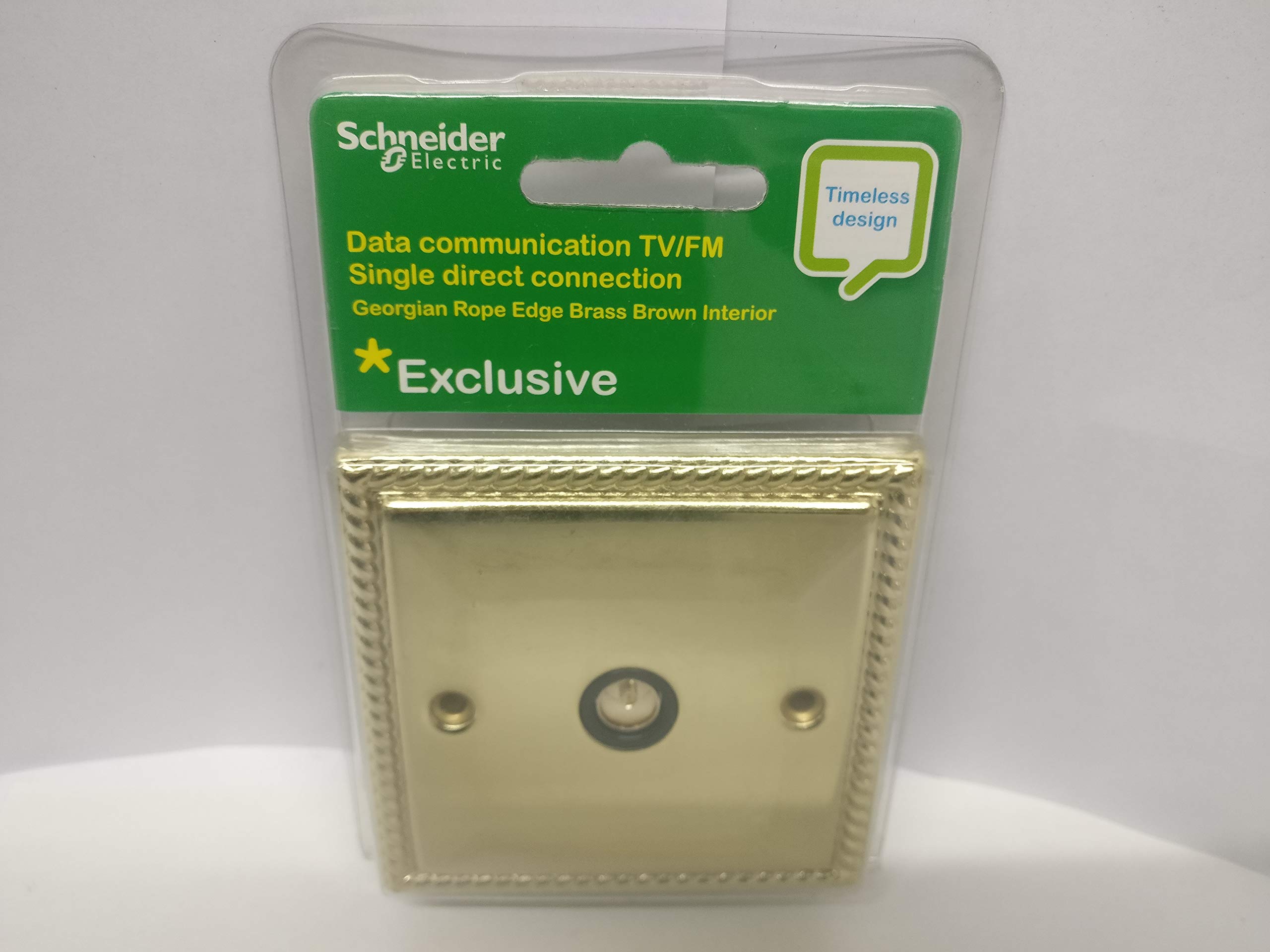 Schneider Electric Data Communication TV/FM Single Direct Connection – Georgian Rope Edge Brass Brown Interior