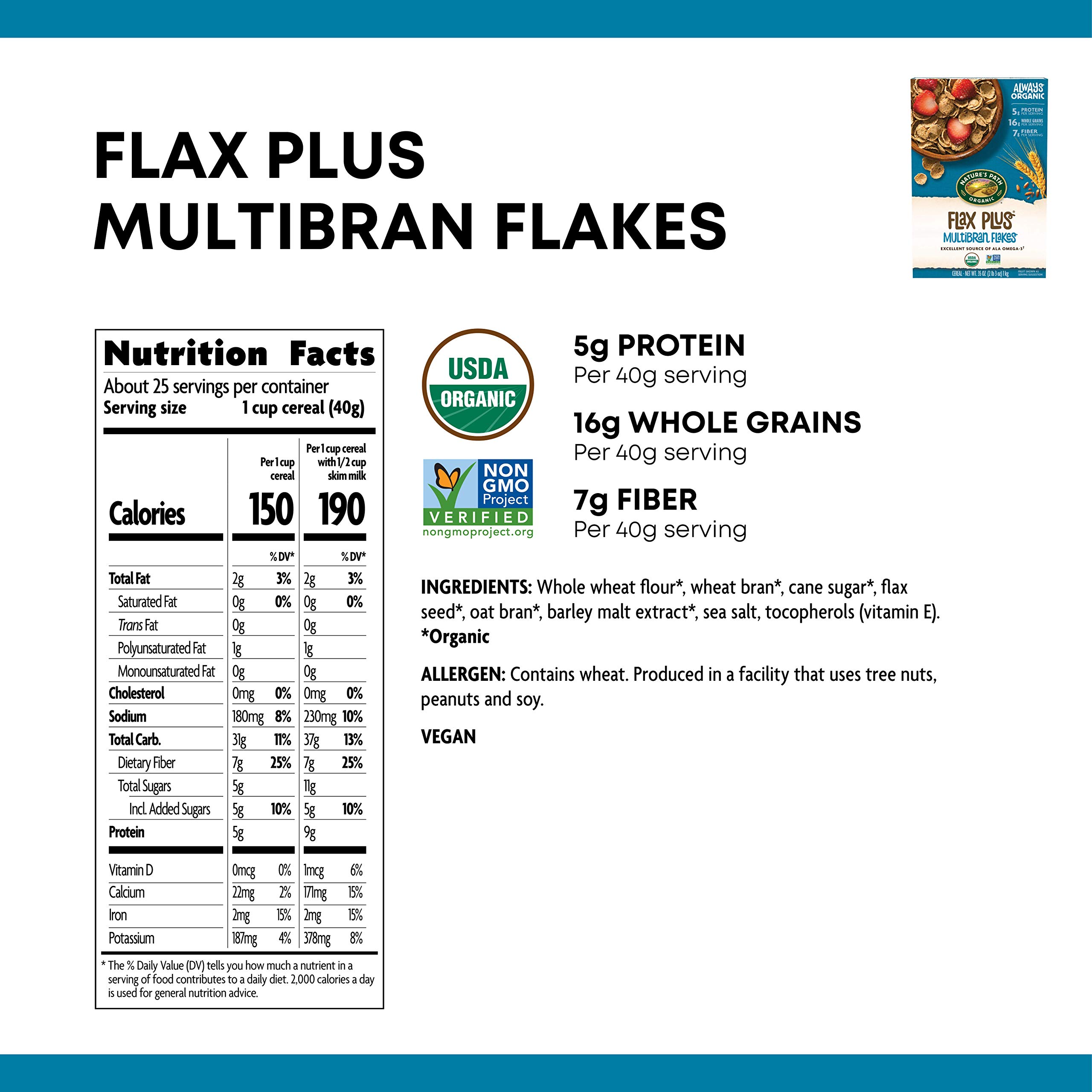 Nature's Path Organic Flax Plus Flakes, Cereal, 35 Ounce Boxes, (Pack