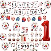 kreat4joy Strawberry First Birthday Party Decorations - Blueberry, Balloons, High Chair Banner, Cake & Cupcake Toppers, Number 1 for 1st Girl