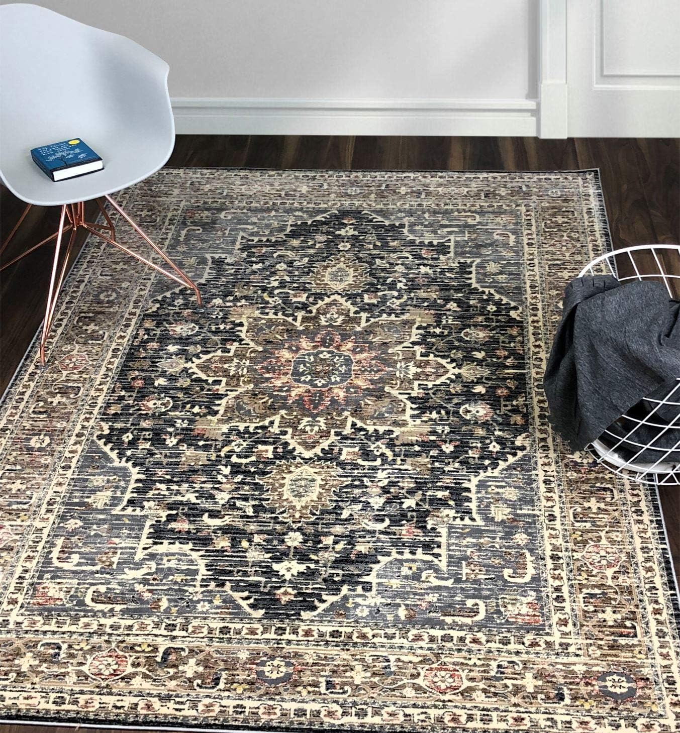 A2Z Rug Aspendos-08133B10 Vintage Black 80x150 cm - 2'6"x5' ft Area Rugs
