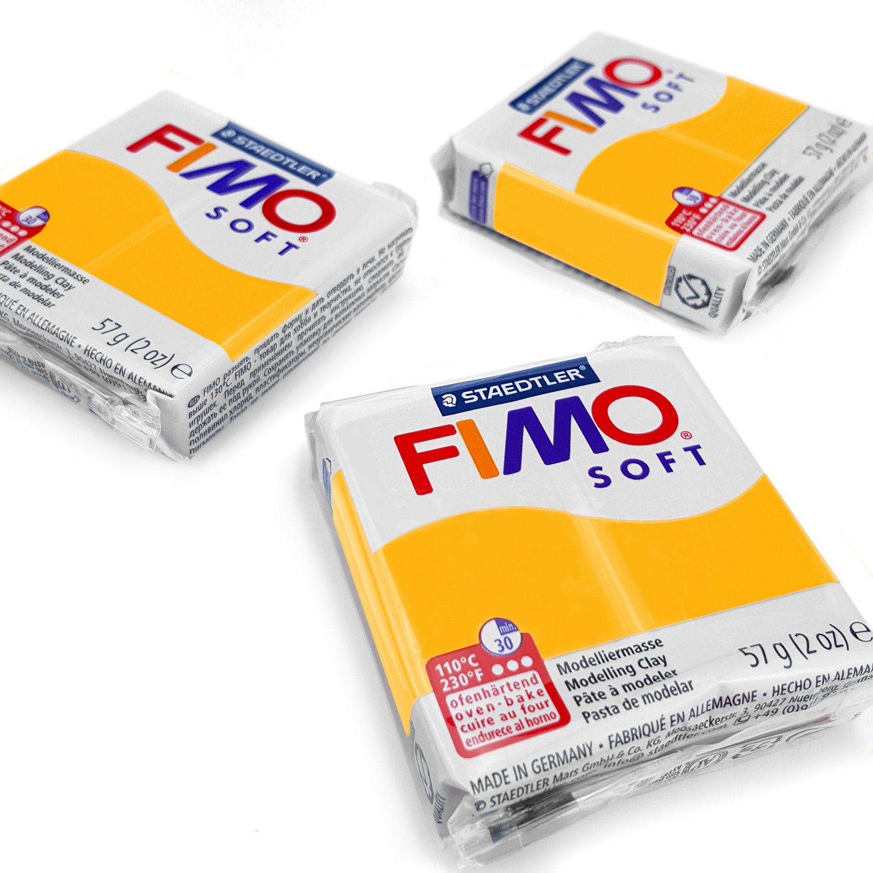 FIMO Soft Polymer Oven Modelling Clay - Most Popular Colours - 57g - Set of 3 - Sunflower