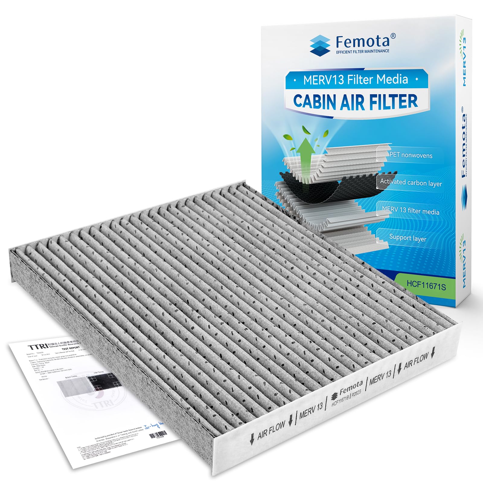 Photo 1 of Femota MERV 13 Cabin Air Filter with Activated Carbon, CF11671 Replacement for Mazda CX7, Dodge RAM1500, 1500 Classic, 2500, 3500, 4500, 5500.