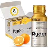 RYDE Focus Energy Shot, Orange Flavor, Zero Sugar, 2 fl oz, 8 Pack | mental clarity; study support; workday alertness; vegan gluten-free