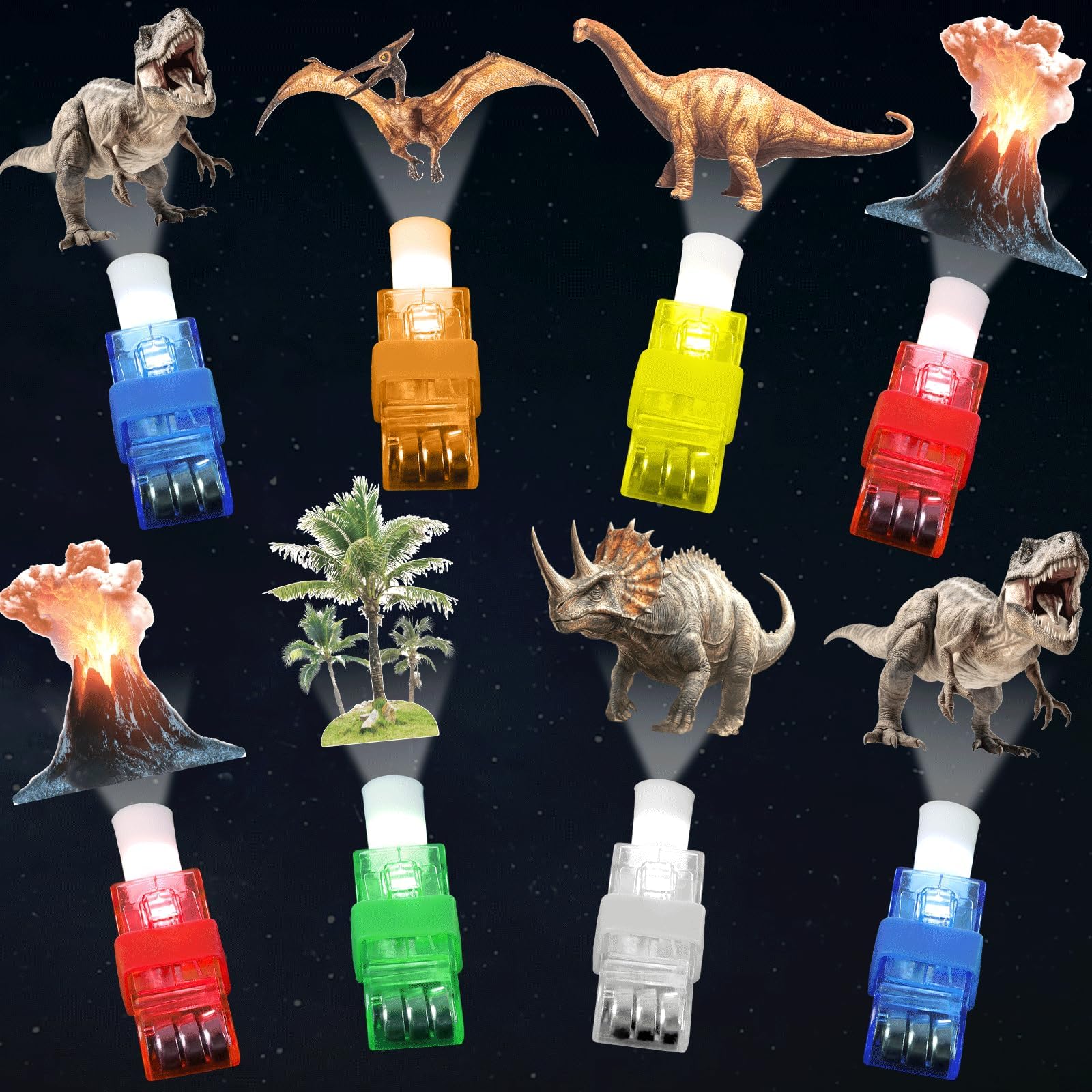 Photo 1 of 36 PCS Dinosaur Party Favors Dino LED Light Up Finger Lights, Glow in the Dark Jungle World Park Party Finger Flashlight Bulk Animal Theme Toy Goodie Treat Bags Stuffers Forest Birthday Party Supplies