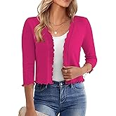 GoMamee Women's 3/4 Sleeve Cropped Cardigan Open Front Bolero Shrugs Sweater S-XL