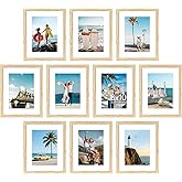 decorUhome 8x10 Picture Frame Set of 10, Display Photos 5x7 with Mat or 8x10 Unmatted for Picture Frames Collage Wall Decor, Natural