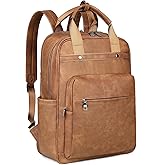 MASINTOR Leather Laptop Backpack for Women, Stylish Computer Backpack College Business Work Shoulder Bags Work and Travel Mocha Brown
