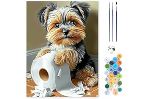 MEIYUDA Little Puppy Paint by Numbers Kit, Cute Dog Paint by Numbers for Adults Beginners, Funny Animals DIY Acrylic Oil Pain