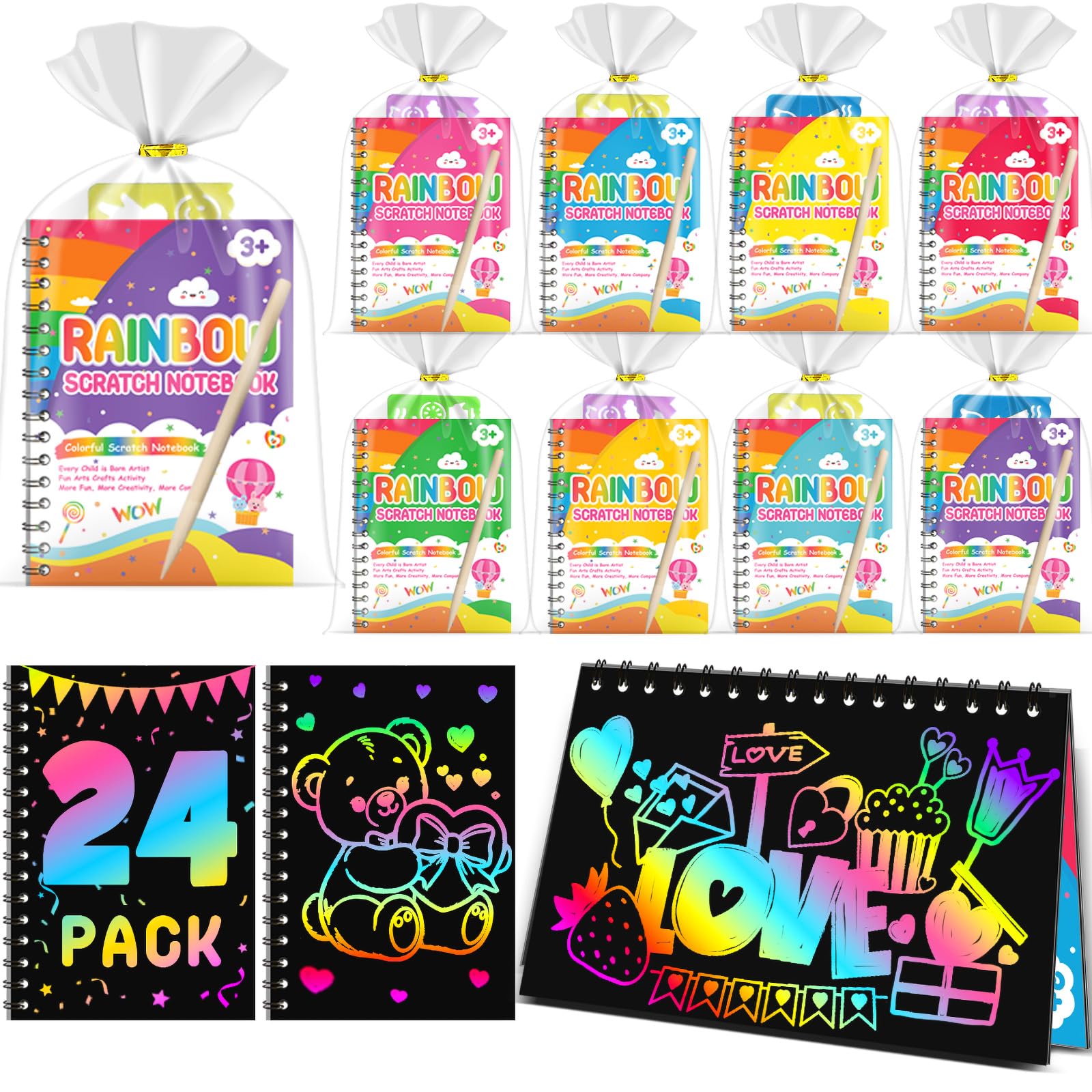 Scratch Art, Party Bag Fillers for Kids - Rainbow Scratch Art, Arts and Crafts, Class Gifts, Birthday Return Gifts for Boys Girls Age 4-9 (24-Pack)