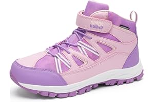 R CORD Girls Hiking Boots Waterproof Durable Kids Hiking Boots TPR Traction Hook&Loop Closure Girls Hiking Boots Anti-Skid Athletic Outdoor Boots