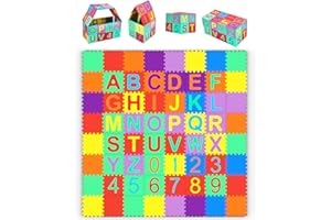 LYINGFISH Baby Puzzle Mat，Foam Play Mat Baby Play Mat Foam Floor Tiles with Alphabet Interlocking Foam Tiles Foam Puzzle Floor Mat for Educational Toy Easy to Clean Foam Mats for Floor Baby(64pcs)