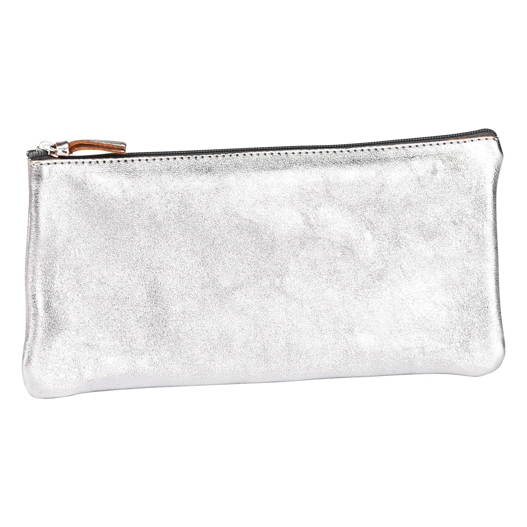 Clairefontaine 8701C - Genuine Lambskin Flat School Pencil Case Silvered Iridescent Effect 22x11 cm - School supplies - Coloured Pencil Case - Pencil Tray