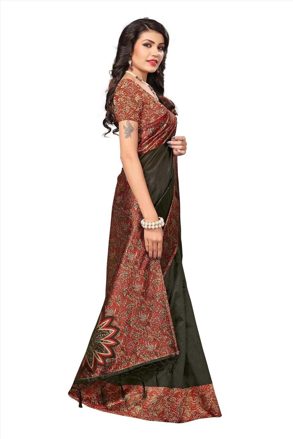 indira designer women's art mysore silk saree with blouse piece (star-red)