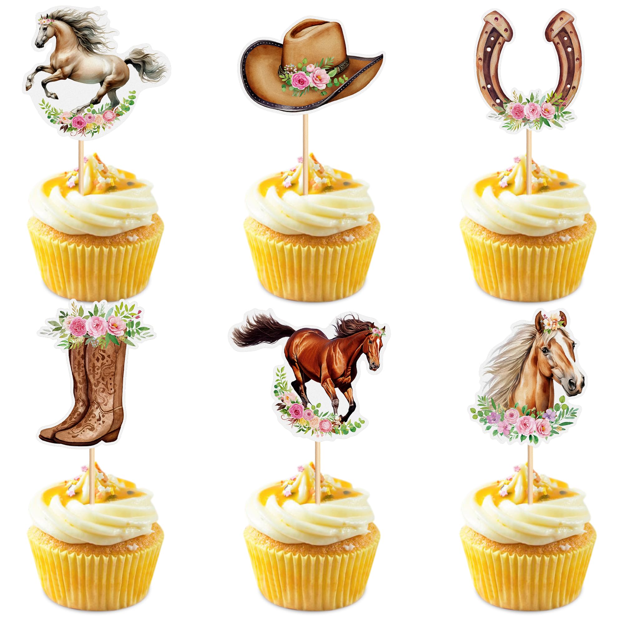 Photo 1 of 36 Pack Horse Cupcake Toppers Flower Cupcake Picks Horse Racing Party Baby Shower Wedding Girls Birthday Party Cake Decorations Supplies