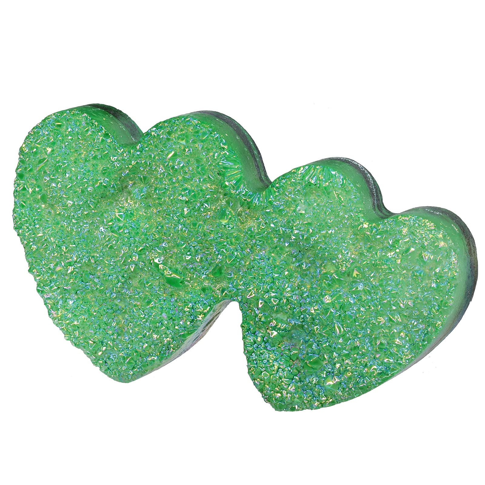 mookaitedecor Titanium Coated Clear Quartz Crystal Cluster Green Crystal Heart Shaped Stone Rock Double Heart Ornament Party Wedding Decor, Raw Crystals and Gemstones Love Heart Crystal Room Decor