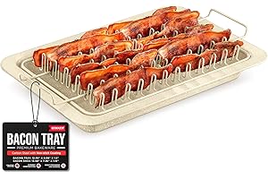 BAKKENMASTER Bacon Tray - 2-Piece Set – Marble Coating - Durable, Non-Stick Cooking Tray for Bacon – White Stone Tray and Carbon Steel Rack